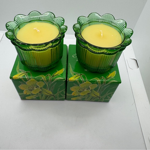 Vintage 1984 Avon Summer Lights Indoor Outdoor Candle Green‎ Floral Set of 2 - Picture 3 of 7